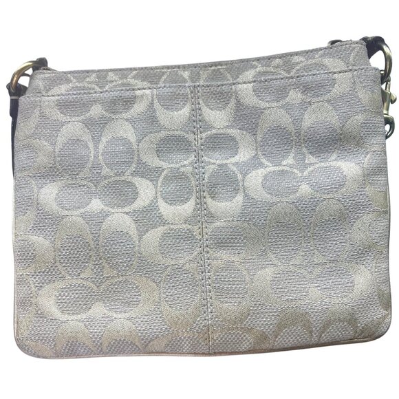 Coach Signature Stripe Metallic Crossbody Bag Gold Jacquard Lime Lining - Picture 7 of 16